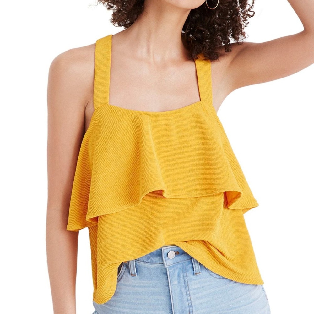 Women's Texture & Thread Tiered Tank Top, Yellow L
